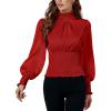 imageLYANER Womens Shirred Frill Mock Neck Smocked Puff Long Sleeve Blouse TopRed