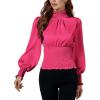imageLYANER Womens Shirred Frill Mock Neck Smocked Puff Long Sleeve Blouse TopRose