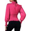imageLYANER Womens Shirred Frill Mock Neck Smocked Puff Long Sleeve Blouse TopRose