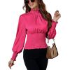 imageLYANER Womens Shirred Frill Mock Neck Smocked Puff Long Sleeve Blouse TopRose