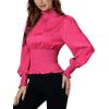imageLYANER Womens Shirred Frill Mock Neck Smocked Puff Long Sleeve Blouse TopRose