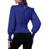 imageLYANER Womens Shirred Frill Mock Neck Smocked Puff Long Sleeve Blouse TopRoyal Blue