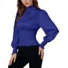 imageLYANER Womens Shirred Frill Mock Neck Smocked Puff Long Sleeve Blouse TopRoyal Blue