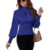 imageLYANER Womens Shirred Frill Mock Neck Smocked Puff Long Sleeve Blouse TopRoyal Blue