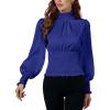 imageLYANER Womens Shirred Frill Mock Neck Smocked Puff Long Sleeve Blouse TopRoyal Blue