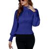 imageLYANER Womens Shirred Frill Mock Neck Smocked Puff Long Sleeve Blouse TopRoyal Blue