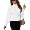 imageLYANER Womens Shirred Frill Mock Neck Smocked Puff Long Sleeve Blouse TopWhite