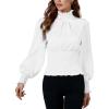 imageLYANER Womens Shirred Frill Mock Neck Smocked Puff Long Sleeve Blouse TopWhite
