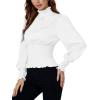 imageLYANER Womens Shirred Frill Mock Neck Smocked Puff Long Sleeve Blouse TopWhite