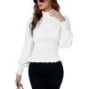 imageLYANER Womens Shirred Frill Mock Neck Smocked Puff Long Sleeve Blouse TopWhite