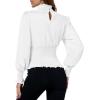 imageLYANER Womens Shirred Frill Mock Neck Smocked Puff Long Sleeve Blouse TopWhite