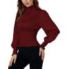 imageLYANER Womens Shirred Frill Mock Neck Smocked Puff Long Sleeve Blouse TopWine Red