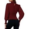 imageLYANER Womens Shirred Frill Mock Neck Smocked Puff Long Sleeve Blouse TopWine Red