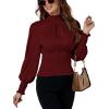 imageLYANER Womens Shirred Frill Mock Neck Smocked Puff Long Sleeve Blouse TopWine Red