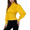 imageLYANER Womens Shirred Frill Mock Neck Smocked Puff Long Sleeve Blouse TopYellow
