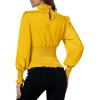 imageLYANER Womens Shirred Frill Mock Neck Smocked Puff Long Sleeve Blouse TopYellow