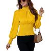 imageLYANER Womens Shirred Frill Mock Neck Smocked Puff Long Sleeve Blouse TopYellow