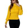 imageLYANER Womens Shirred Frill Mock Neck Smocked Puff Long Sleeve Blouse TopYellow