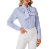 imageLYANER Womens Striped Button Down Shirts Vintage Bow Tie Collar Long Sleeve Elegant Blouse TopsBlue