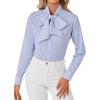 imageLYANER Womens Striped Button Down Shirts Vintage Bow Tie Collar Long Sleeve Elegant Blouse TopsBlue