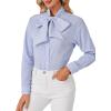 imageLYANER Womens Striped Button Down Shirts Vintage Bow Tie Collar Long Sleeve Elegant Blouse TopsBlue