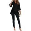 imageLYANER Womens V Neck Asymmetrical Hem Bell Long Sleeve Swing Chiffon Blouse Shirt TopsBlack
