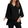 imageLYANER Womens V Neck Asymmetrical Hem Bell Long Sleeve Swing Chiffon Blouse Shirt TopsBlack