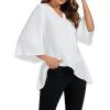 imageLYANER Womens V Neck Asymmetrical Hem Bell Long Sleeve Swing Chiffon Blouse Shirt TopsWhite