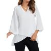 imageLYANER Womens V Neck Asymmetrical Hem Bell Long Sleeve Swing Chiffon Blouse Shirt TopsWhite