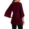 imageLYANER Womens V Neck Asymmetrical Hem Bell Long Sleeve Swing Chiffon Blouse Shirt TopsWine Red