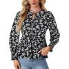 imageLYANER Womens Babydoll Peplum Blouse Bow Tie Front Long Sleeve Floral Print Smock TopsBlack