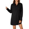 imageLYANER Womens Button Down Shirt Dresses Collared Long Sleeve Slit Tunic Blouse Tops with PocketsBlack