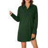 imageLYANER Womens Button Down Shirt Dresses Collared Long Sleeve Slit Tunic Blouse Tops with PocketsDark Green