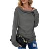 imageLYANER Womens Casual Loose Cowl Neck Ruched Stretch Long Sleeve Blouse Shirt TopGray