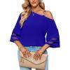 imageLYANER Womens Cold Shoulder Mesh Panel 34 Bell Sleeve Casual Top Blouse ShirtRoyal Blue