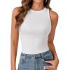 imageLYANER Womens Cute Tank Tops Sleeveless Racerback Slim Basic Ribbed Shirts Summer TopsWhite