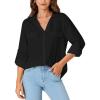 imageLYANER Womens Lapel Button Down Blouse Rolled Up Sleeve Dressy Shirt Work Office Casual TopBlack