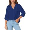imageLYANER Womens Lapel Button Down Blouse Rolled Up Sleeve Dressy Shirt Work Office Casual TopDark Blue