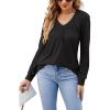 imageLYANER Womens Long Sleeve Top V Neck Pleated 2024 Spring Fashion Blouse T ShirtsBlack