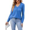 imageLYANER Womens Long Sleeve Top V Neck Pleated 2024 Spring Fashion Blouse T ShirtsBlue
