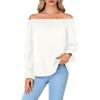 imageLYANER Womens Off Shoulder Ruffle Long Lantern Sleeve Ruched Casual Loose Tops Blouse ShirtWhite