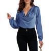 imageLYANER Womens Satin Silky Cowl Neck Drape Ruched Front Long Sleeve Blouse Shirt TopBlue