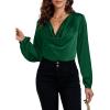 imageLYANER Womens Satin Silky Cowl Neck Drape Ruched Front Long Sleeve Blouse Shirt TopSolid Dark Green