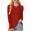 imageLYANER Womens Sheer Mesh Long Sleeve Round Neck Sexy See Through Blouse Shirt TopRed