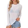 imageLYANER Womens Sheer Mesh Long Sleeve Round Neck Sexy See Through Blouse Shirt TopWhite
