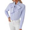imageLYANER Womens Striped Button Down Shirts Vintage Bow Tie Collar Long Sleeve Elegant Blouse TopsBlue