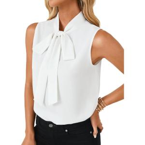 imageLYANER Womens Elegant Bow Tie Mock Neck Sleeveless Blouse Office Workwear Shirt TopWhite