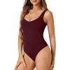 imageLYANER Womens Casual V Neck Stretch Sleeveless Tank Bodysuit Leotard TopDark Red