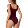 imageLYANER Womens Casual V Neck Stretch Sleeveless Tank Bodysuit Leotard TopDark Red