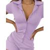 imageLYANER Womens Collar Button Down Short Sleeve One Piece Romper Playsuit Bodysuit Light Purple Large